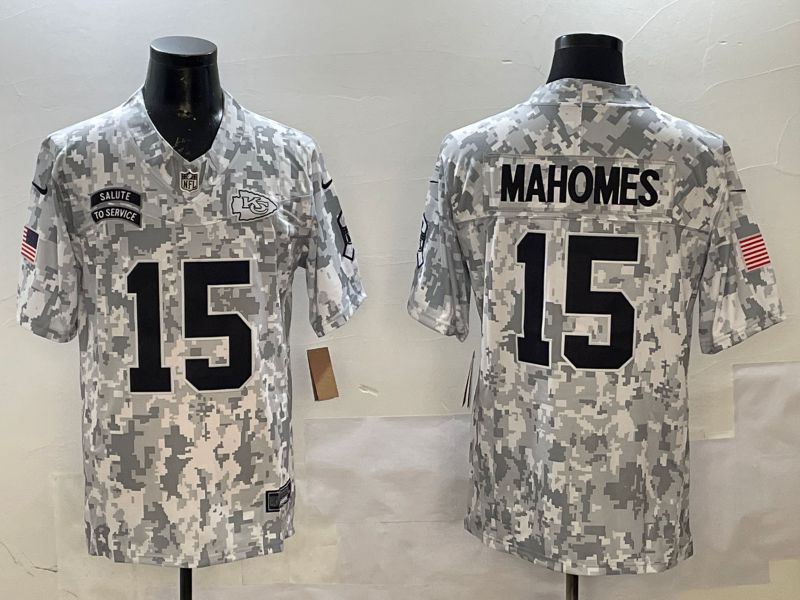 Men Kansas City Chiefs 15 Mahomes Camo 2025 Nike Salute to Service Limited NFL Jersey style 1